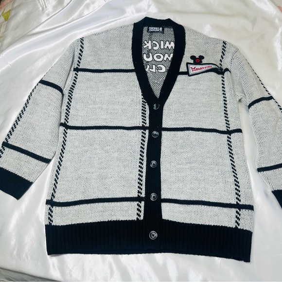 Disney Mickey Mouse Club Mouseketeers Cardigan SZ M Grayscale Black Sweater - Picture 5 of 11